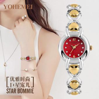 YOHEMEI 0190 Fashion Ladies Bracelet Type Waterproof Quartz Watch Girls Diamond Strap Watches - Red - intl  