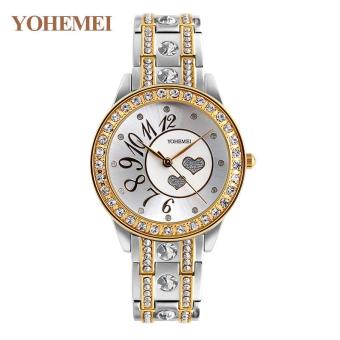 YOHEMEI 0195 Fashion Casual Women's Diamond Crystal Love Quartz Watch Alloy Strap Women's Watches - Silver - intl  