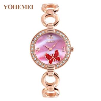 YOHEMEI Brand Luxury Bracelet Watch For Women Butterfly Dial Ladies WristWatches Woman Quartz Watch - Pink - intl  