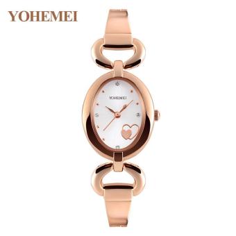 YOHEMEI Fashion Bracelet Style Casual Gold Ladies Watch Clock Watches for Womens Quartz Watch Oval Dial - White - intl  