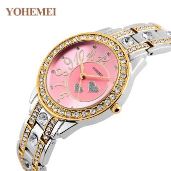 YOHEMEI Fashion Watch Women's Casual Quartz Alloy Strap Diamond Crystal Love Ladies Watch 0195 - Pink - intl  