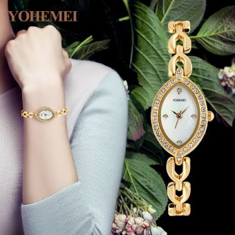 YOHEMEI Ladies Quartz Alloy Strap Watch Women 's Elegant Fashion Gold Steel Bracelet Wristwatches - White - intl  