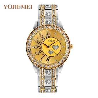 YOHEMEI Ladies Watch Women's Fashion Casual Quartz Alloy Strap Diamond Crystal Love Watch 0195 - Gold - intl  