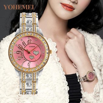 YOHEMEI Ladies Watch Women's Fashion Casual Quartz Alloy Strap Diamond Crystal Love Watch 0195 - Pink - intl  