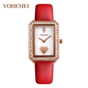 YOHEMEI New Brand Luxury Watch Women Leather Strap Fashion Ladies Bracelet Quartz Watch - Red - intl  