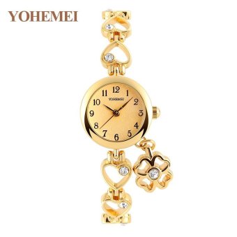 YOHEMEI Women Rhinestone Wristwatch Fashion Quartz Watches Ladies Simple Classic Rhinestone Bracelet Watch 0177 - Gold - intl  