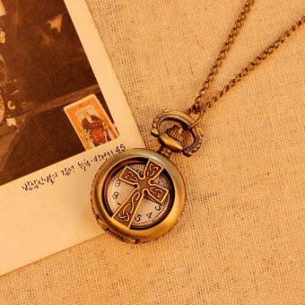 yooc Pocket Watch For Men Women Unisex Necklace Quartz Alloy Pendant Bronze With Long Chain New Arrival (bronze) - intl  