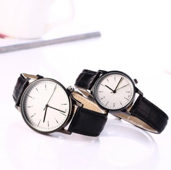 Yumite Bunch of Two Belt Couple Batch Belt Watch Fashion Personality Couple Student Simple Couple Watch Black Bracelet White Dial - intl  