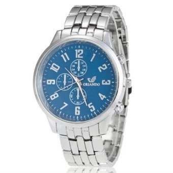 Yumite Burst Business Men 's Steel Watch Fake Three - Eye Six Piece Quartz Watch Silver Strap Blue Dial - intl  