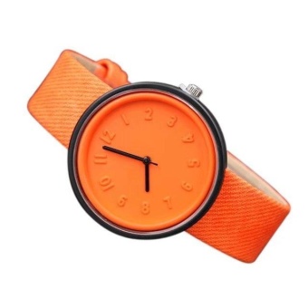 Yumite new canvas pattern belt three-dimensional digital scale watch female female Korean student watch orange strap orange dial - intl  