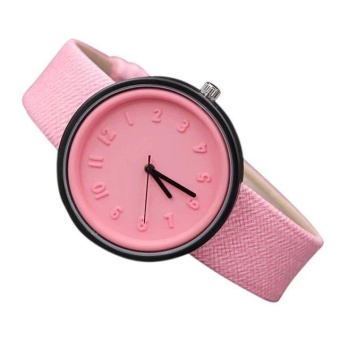 Yumite new canvas pattern belt three-dimensional digital scale watch female female Korean student watch pink strap pink dial - intl  