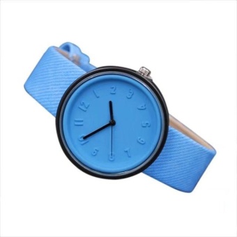 Yumite new canvas pattern belt three-dimensional digital scale watch female models Korean students watch blue band blue dial - intl  
