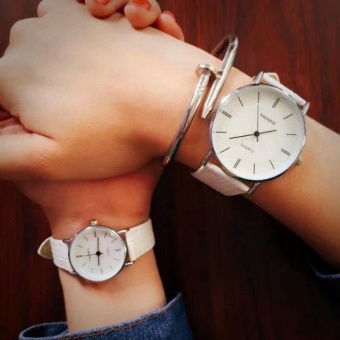 Yumite set of two new Korean fashion watch ultra-thin men and women couples watch men's watch student watch white strap white dial - intl  