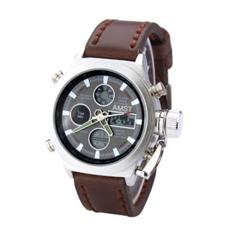 ZigZagZong New Mens LED Watches Quartz Analog Stainless Steel Military Sport Wrist Watch White-Brown - intl  