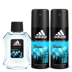 Adidas 1 EDT & 2 Deo Body Spray ICE DIVE - For Men - 3 Pcs