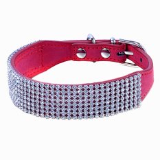 Adjustable Bling Diamante Rhinestone Crystal timangan kesayangan ppy Kucing anjing, orang dog Collar Kulit ikat pinggang bola sepak bola leather (Intl)