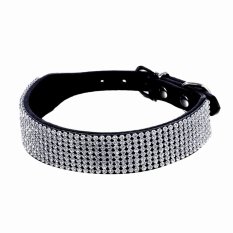 Adjustable Bling Diamante Rhinestone Crystal timangan kesayangan ppy Kucing anjing, orang dog Collar Kulit ikat pinggang bola sepak bola leather (Intl)