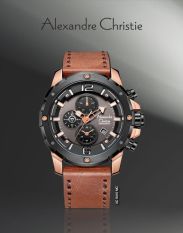 Alexandre Christie 6410 Rose Gold - Jam Tangan Pria - Tali Kulit - Rose Gold