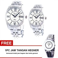 Alexandre Christie Couple Watch - Jam Tangan Pasangan - Silver - Strap Stainless Steel - 8427CPSSWH + Gratis Jam Tangan Hegner Original