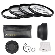Andoer 58mm Close-up Macro Lens Filter Set(+ 1 +2 +4 +10) with Lens Accessories(Lens Pouch/Collapsible Lens Hood/Lens Cap/Lens Cap Holder/Cleaning Cloth) - Intl
