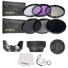 Andoer 58mm Lens Filter Kit UV+CPL+FLD+ND(ND2 ND4 ND8) with Carry Pouch / Lens Cap / Lens Cap Holder / Tulip & Rubber Lens Hoods / Cleaning Cloth (Intl)