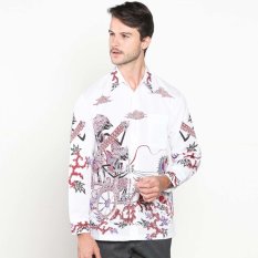 Batik Distro K7904 Kemeja Pria Motif Wayang Panjang - Putih