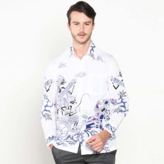 Batik Distro K7905 Kemeja Pria Motif Wayang Panjang - Putih