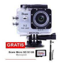Bcare Action Camera B-Cam X-2 Wifi - 12 MP Full HD 1080P - Silver + Gratis SD Card 32 GB Class 10 + Monopod