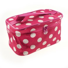 Best Cosmetic Bag Pouch Segiempat Organizer Pouch Tas Alat Kosmetik Make Up - Pink Dot Putih