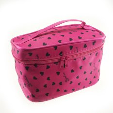 Best Cosmetic Bag Pouch Segiempat Organizer Pouch Tas Alat Kosmetik Make Up - Pink Love Hitam