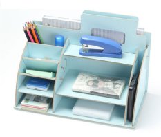 Best Rak Kayu 46 Tempat Buku/Alat Tulis/Stationary Desktop Storage Organizer - BIRU