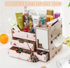 Best Rak Kayu kosmetik CERMIN+TISSUE Cosmetic Storage Stationary Organizer - Pink Flower