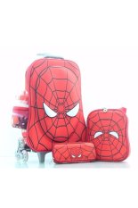 BGC 4 in 1 Spiderman Muka Timbul Koper Set Troley T Samurai 6 Roda 3 Dimensi Timbul + Lunch Bag + Kotak Pensil + Botol Minum Hard Cover IMPORT