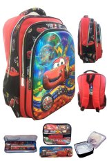 BGC 5 Dimensi Gambar Rubah Rubah Disney Cars Lightning McQueen Speeds 3 Kantung Timbul IMPORT Tas Ransel Anak Sekolah SD + Lunch Bag Aluminium Tahan Panas + Kotak Pensil Alat Tulis