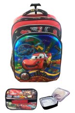BGC 5 Dimensi Gambar Rubah Rubah Disney Cars Lightning McQueen Speeds 3 Kantung Timbul IMPORT Tas Troley Anak Sekolah SD + Lunch Bag Aluminium Tahan Panas