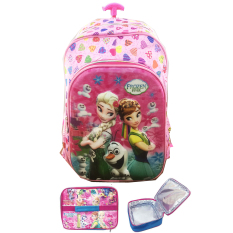 BGC 5 Dimensi Gambar Rubah Rubah Frozen Fever 2 Kantung Tas Troley Anak SD IMPORT + Lunch Bag Aluminium Tahan Panas - Full Motif Pink Love