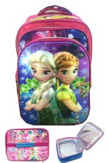 BGC 5 Dimensi Gambar Rubah Rubah Frozen Fever 4 Kantung Timbul IMPORT Tas Ransel Anak Sekolah SD + Lunch Bag Aluminium Tahan Panas - Motif Purple Daun