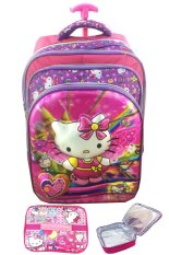 BGC 5 Dimensi Gambar Rubah Rubah Hello Kitty 4 Kantung Timbul IMPORT Tas Troley Anak Sekolah SD + Lunch Bag Aluminium Tahan Panas - Full Kitty Purple Pink