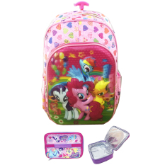 BGC 5 Dimensi Gambar Rubah Rubah My Little Pony 2 Kantung Tas Troley Anak SD IMPORT + Lunch Bag Aluminium Tahan Panas - Full Motif Pink Love
