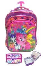 BGC 5 Dimensi Gambar Rubah Rubah My Little Pony 4 Kantung Timbul IMPORT Tas Troley Anak Sekolah SD + Lunch bag Aluminium Tahan Panas - Purple Flower