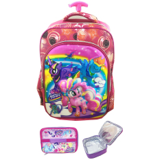 BGC 5 Dimensi Gambar Rubah Rubah My Little Pony Pinkie Pie Tas Troley Anak SD IMPORT + Lunch Bag Aluminium Tahan Panas - Full Motif Rainbow Star