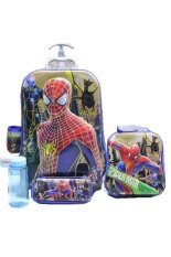 BGC 6 Dimensi Lapisan Anti Gores 4 in 1 Disney Spiderman Vs Electro Troley T Samurai 6 Roda + Lunch Bag + Kotak Pensil + Botol Minum Hard Cover IMPORT