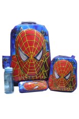 BGC 6 Dimensi Lapisan Anti Gores 4 in 1 Spiderman Muka Timbul Blue Red Koper Set Troley T Samurai 6 Roda + Lunch Bag + Kotak Pensil + Botol Minum Hard Cover IMPORT