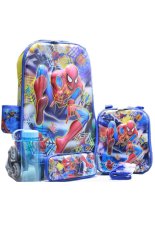 BGC 6 Dimensi Lapisan Anti Gores 4 in 1 Spiderman Spider Blue Koper Set Troley T Samurai 6 Roda + Lunch Bag + Kotak Pensil + Botol Minum Hard Cover IMPORT