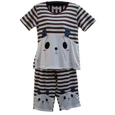 BnV Baju Tidur BabyDoll Setelan Salur #520 - Coklat