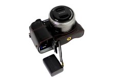 Bottom Opening Version Protective PU Leather Half Camera Case Bag Cover with Tripod Design for Sony ILCE6000 a6000 Camera with Hand Strap (Black) (Intl)