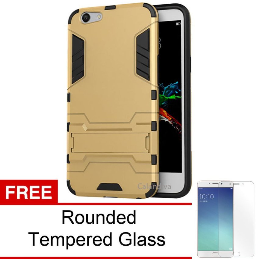 Calandiva Rugged Kickstand Slim Armor Hardcase for Oppo F1S / A59 - Gold + Round