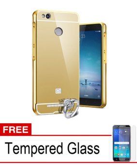 Case Aluminium Bumper Mirror for Xiaomi Redmi 3 Pro - Gold + Gratis Tempered Gla