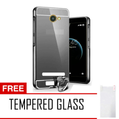 Case Andromax A Bumper Mirror Slide - Hitam + Tempered Glass