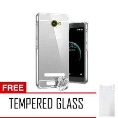 Case Andromax A Bumper Mirror Slide - Silver + Tempered Glass